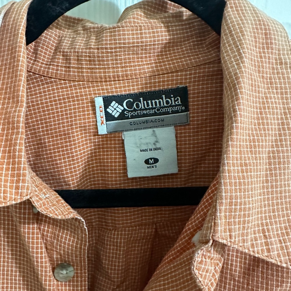 Columbia Orange Casual Button Down Shirt with Gingham Pattern